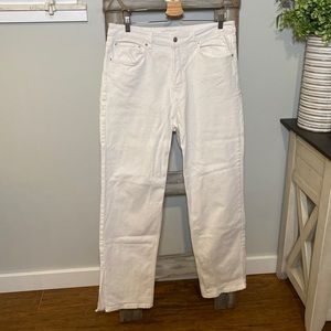 H&M White High Waist Split Hem Jeans | Size 14